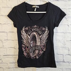 Hot Leathers All American Biker Girl Alter Ego Graphic Tee Size Large